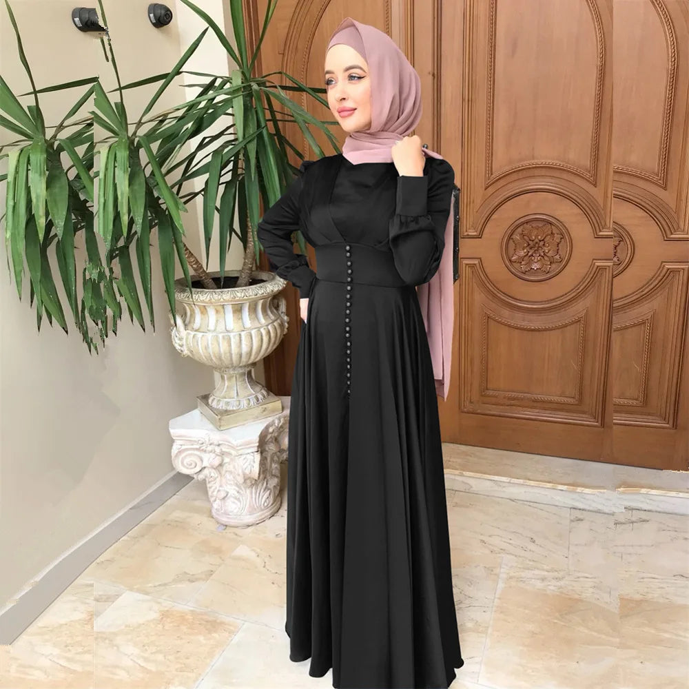 Elegant Satin Kaftan Abaya – Long Sleeve Modest Dress