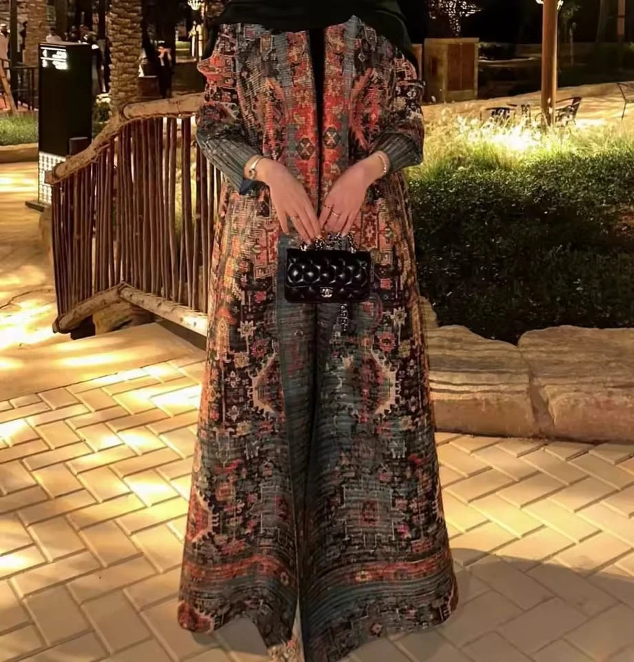 Nour Premium Long Coat Abaya - Elegant Printed Design