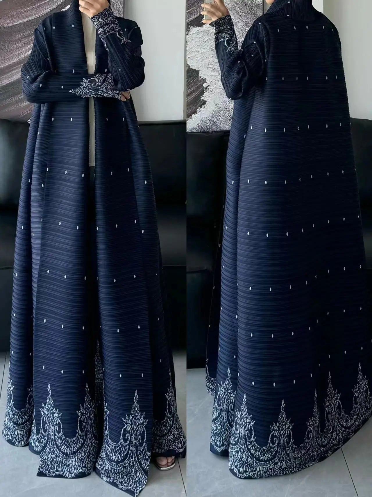 Winter Pleated Abaya Cardigan – Long Sleeve Saudi Style