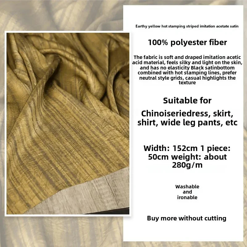 Earthly Yellow Satin Striped Fabric