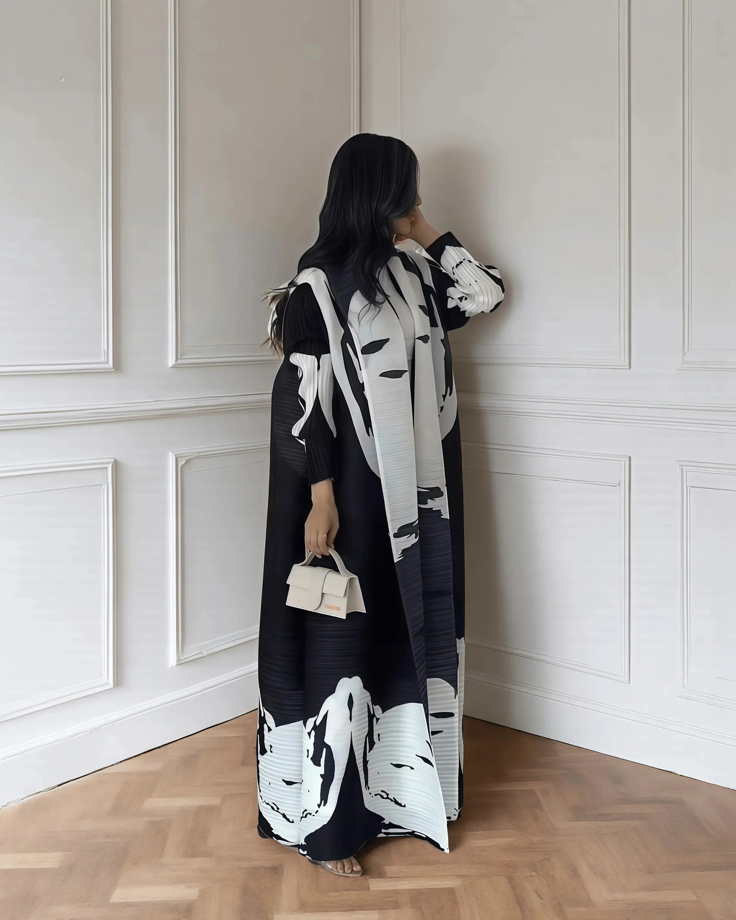 Nour Premium Long Coat Abaya - Elegant Printed Design