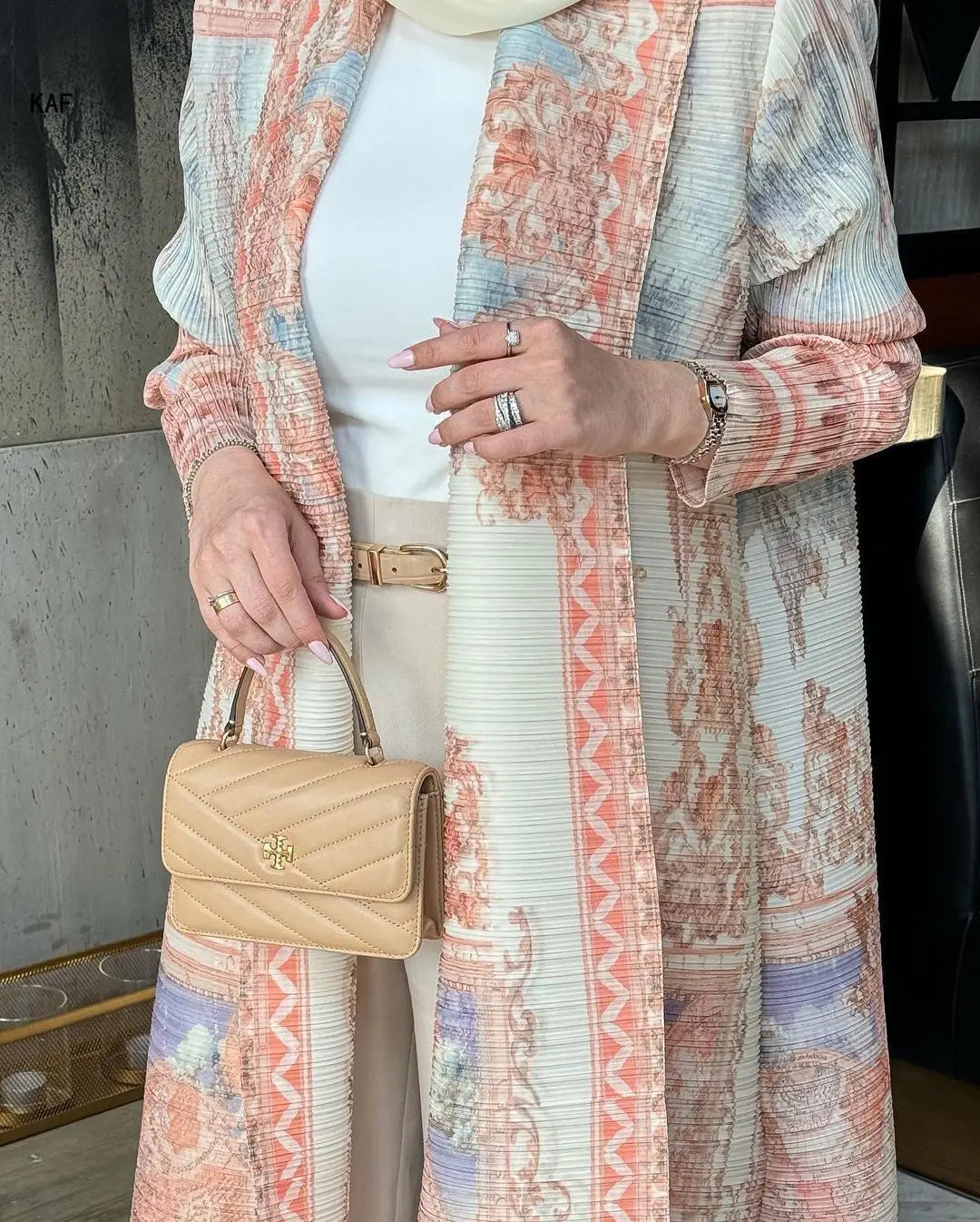 Retro Printed Long Abaya Coat