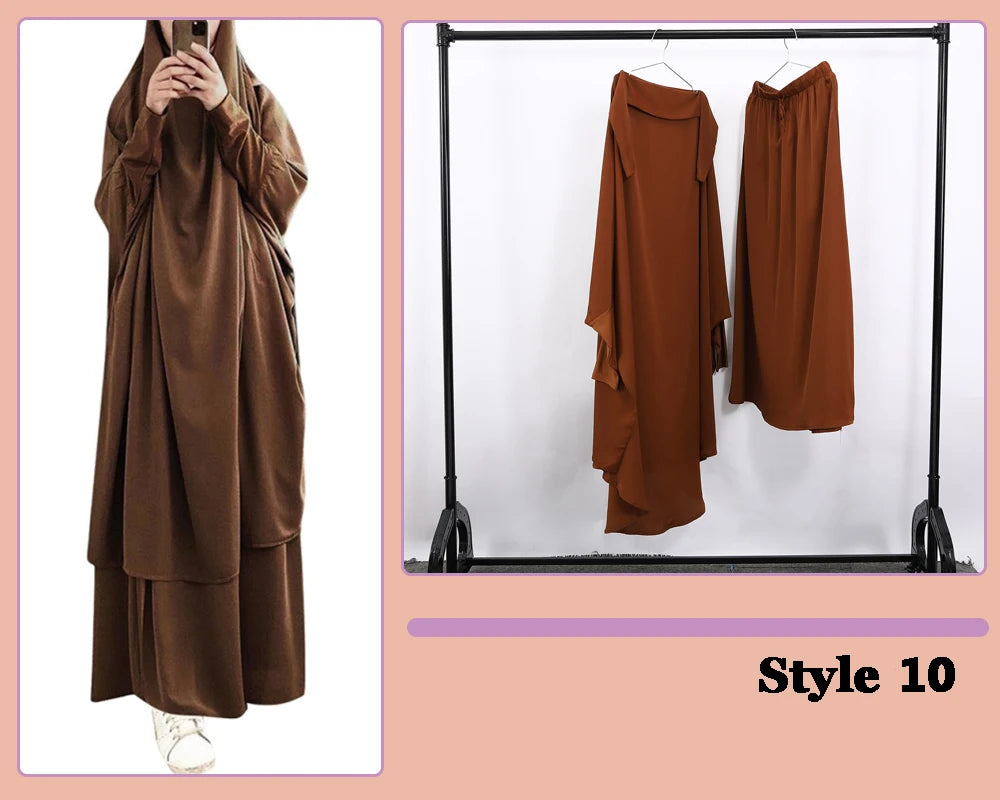 Khimaar Abayah Full Cover 2 Piece Set Muslim Dress
