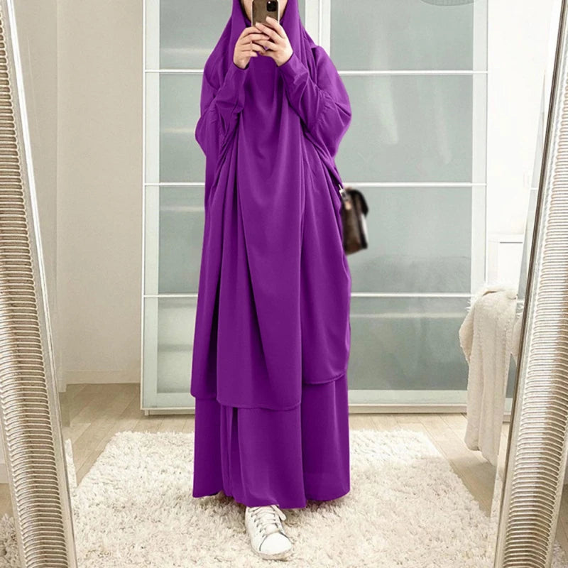 Khimaar Abayah Full Cover 2 Piece Set Muslim Dress