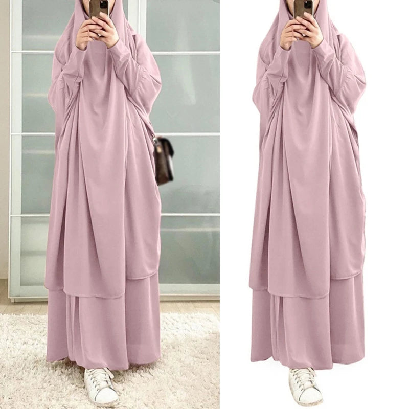 Khimaar Abayah Full Cover 2 Piece Set Muslim Dress