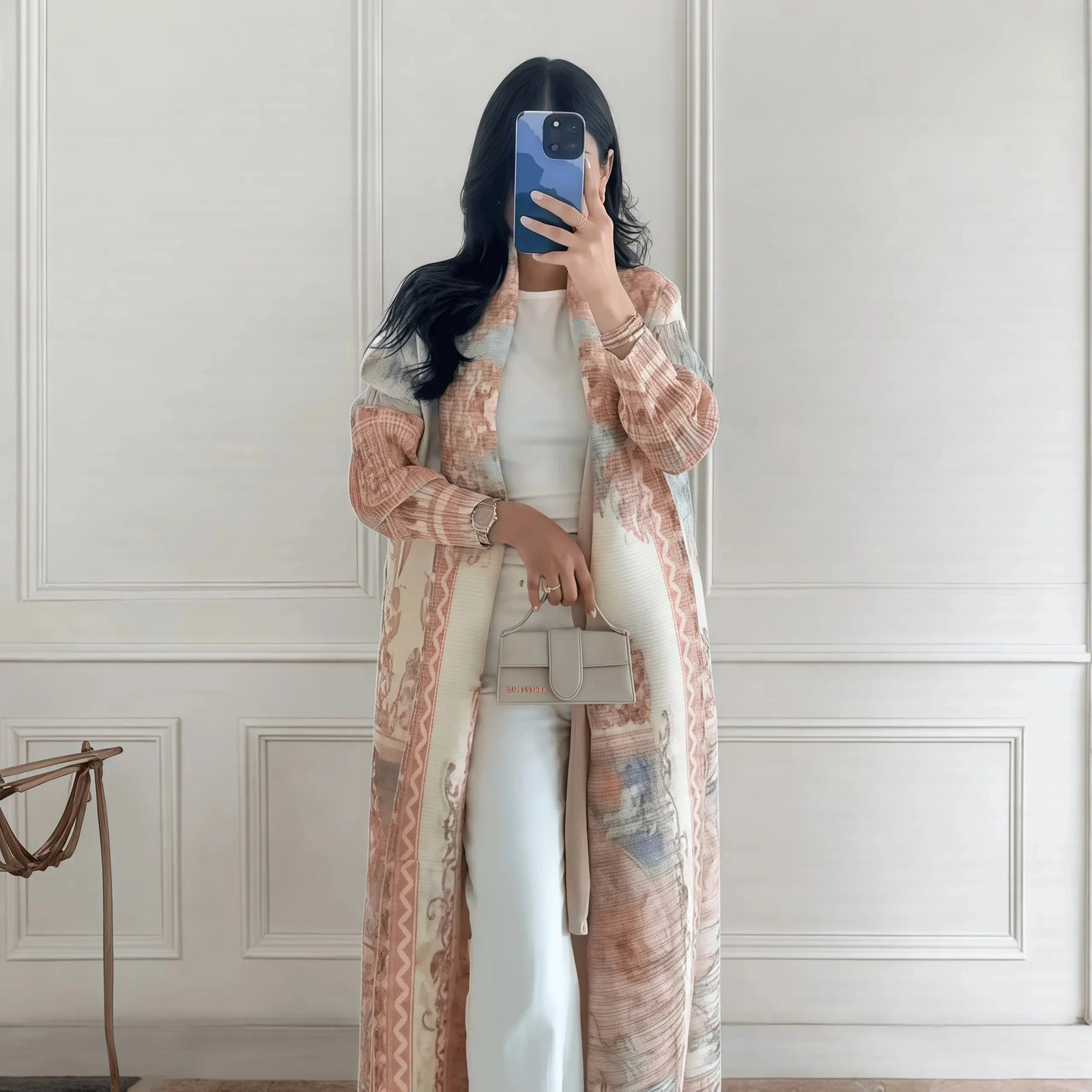 Nour Premium Long Coat Abaya - Elegant Printed Design