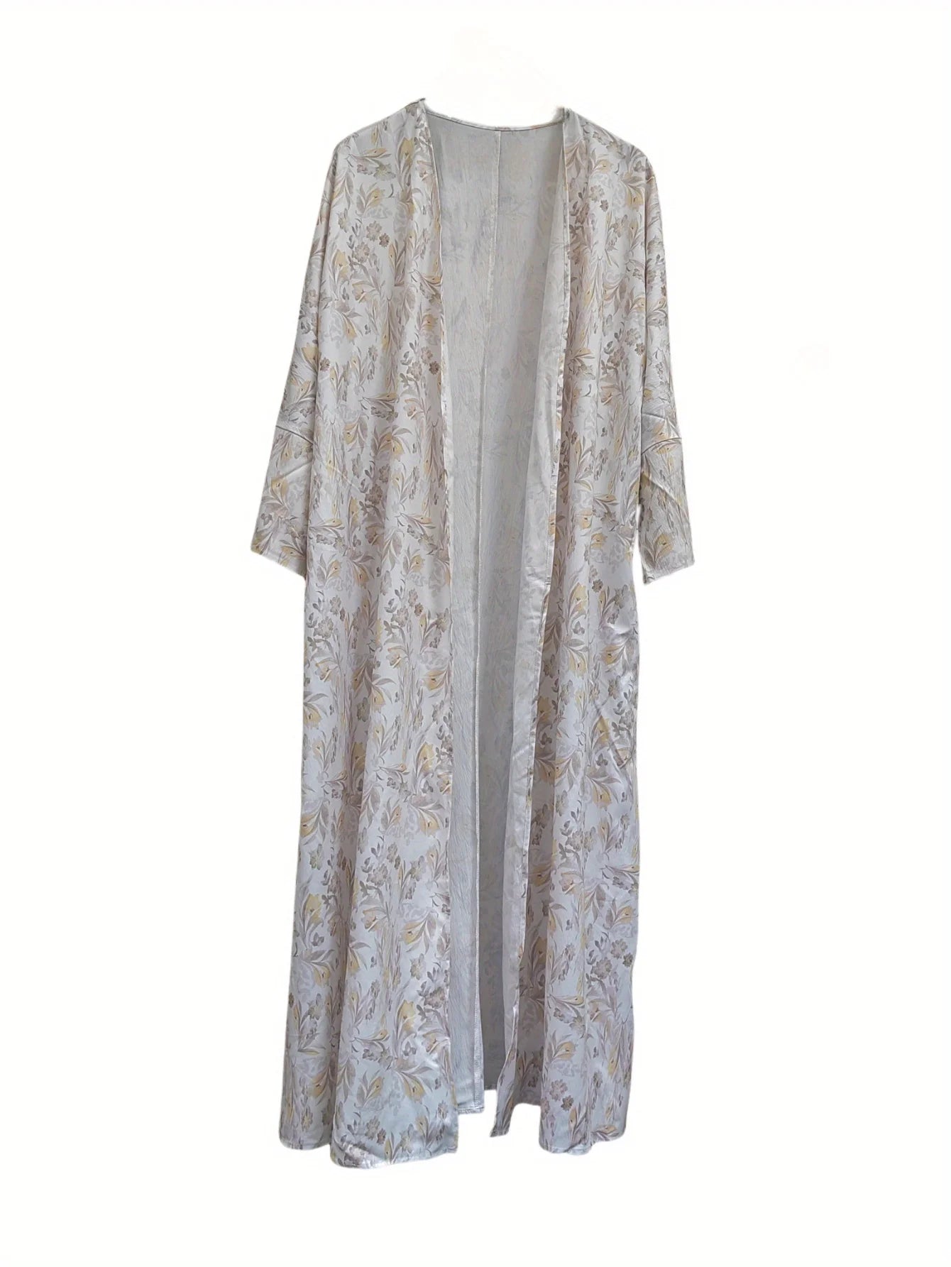 Middle Eastern Printed Floral Open Front Abaya Muslim Full Sleeve Loose Abayas Elegant Kaftan Women Jilbabs Islamic Maxi Dresses