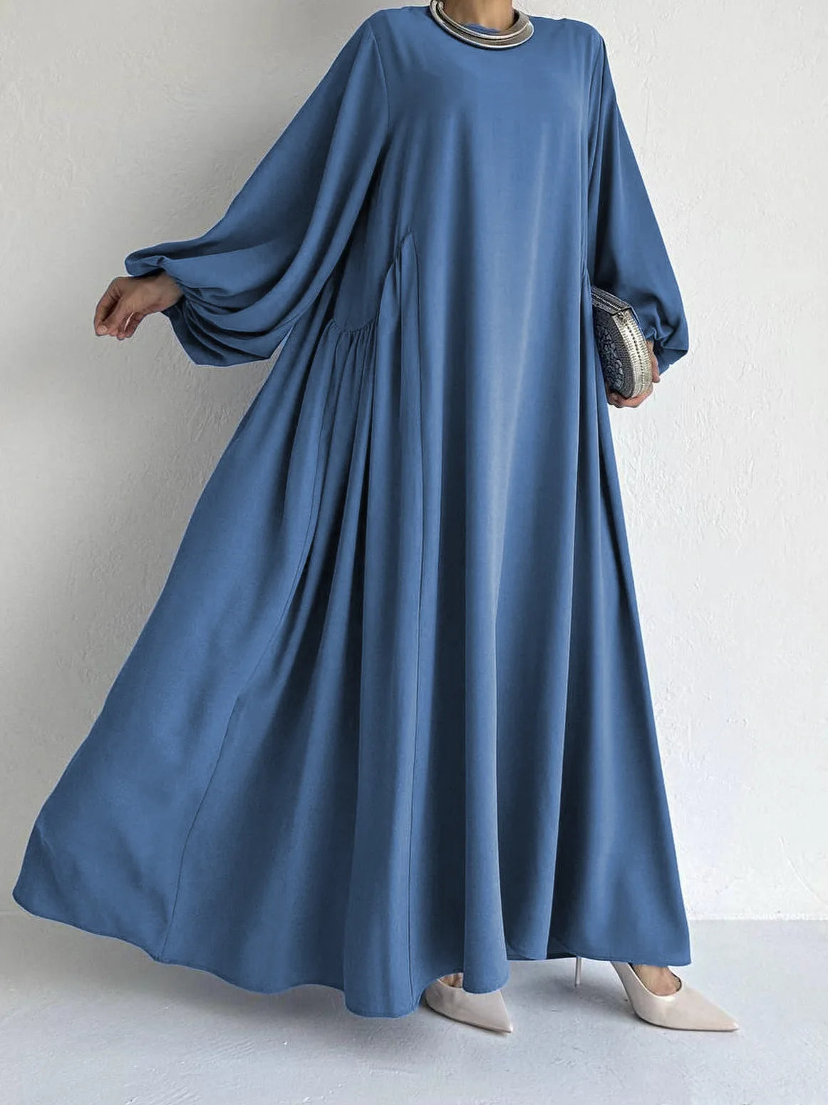 Elegant Solid Color Abaya Dress