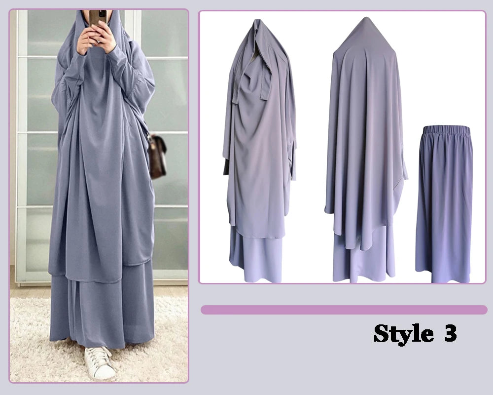 Khimaar Abayah Full Cover 2 Piece Set Muslim Dress