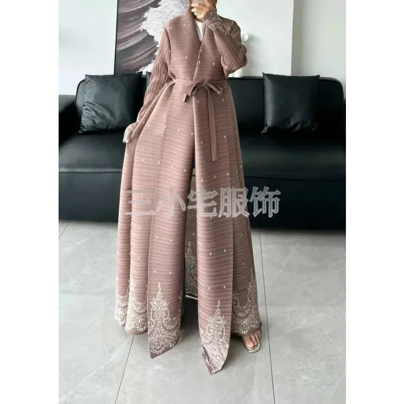 Winter Pleated Abaya Cardigan – Long Sleeve Saudi Style