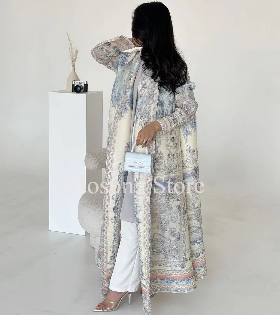 2025New ababa Miyake Pleated Vintage Printed Turn-down Collar Long Sleeve Long Jacket Women Designer Dubai Fashion