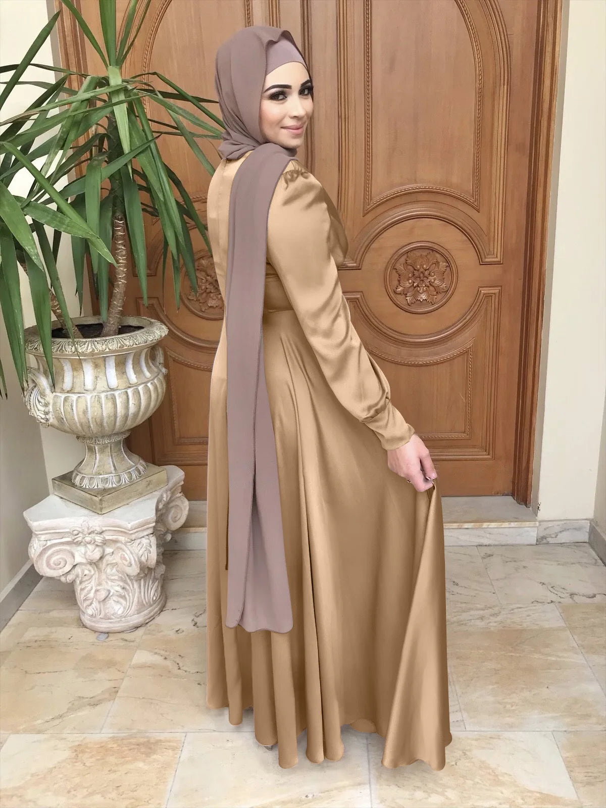 Elegant Satin Kaftan Abaya – Long Sleeve Modest Dress