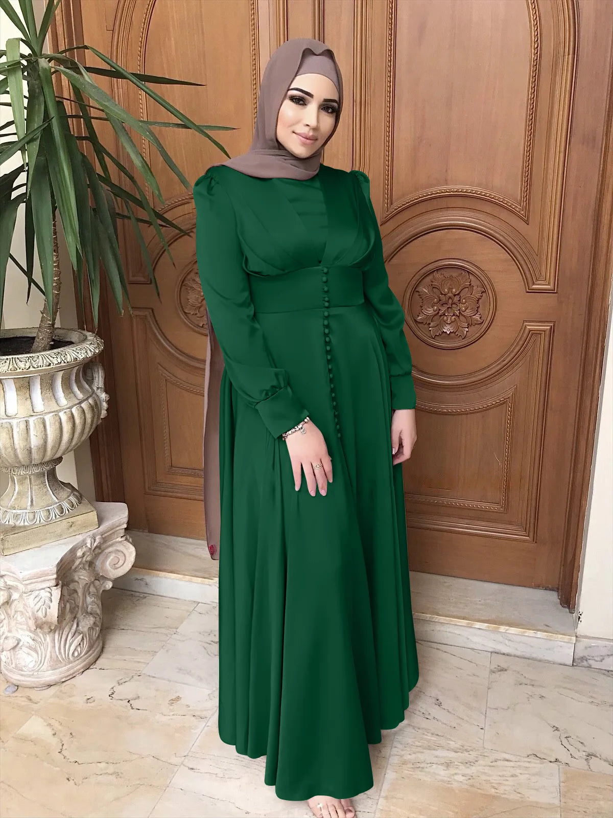 Elegant Satin Kaftan Abaya – Long Sleeve Modest Dress