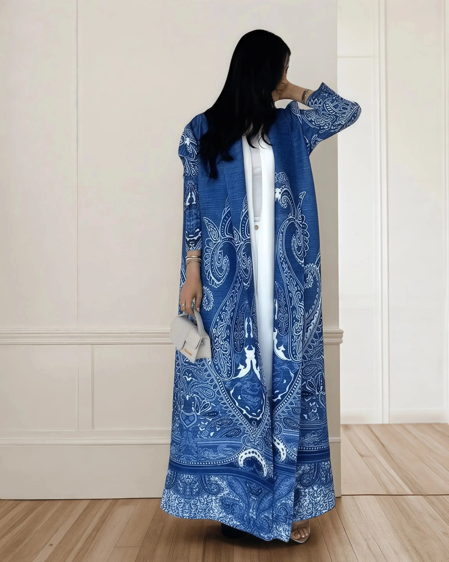 Nour Premium Long Coat Abaya - Elegant Printed Design