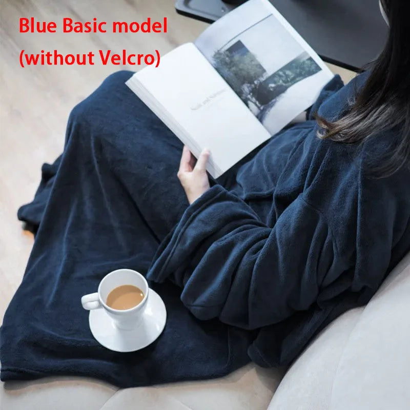 Flannel Lazy Sleeve Blanket with Pockets