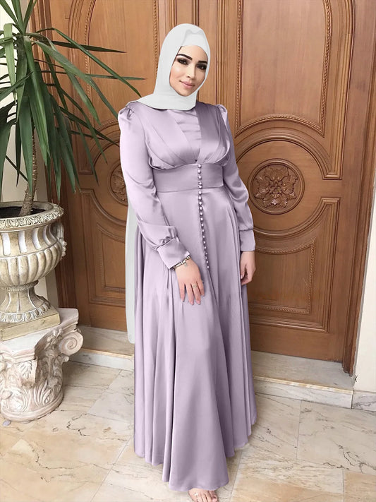 Elegant Satin Kaftan Abaya – Long Sleeve Modest Dress