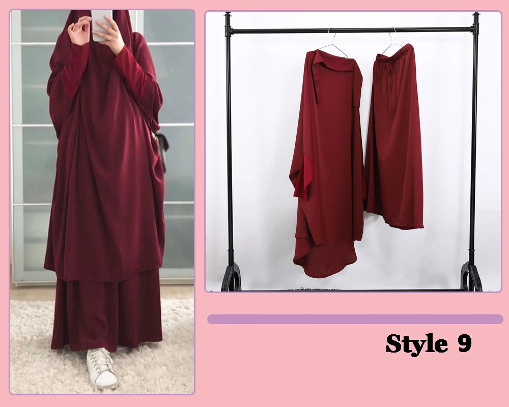 Khimaar Abayah Full Cover 2 Piece Set Muslim Dress