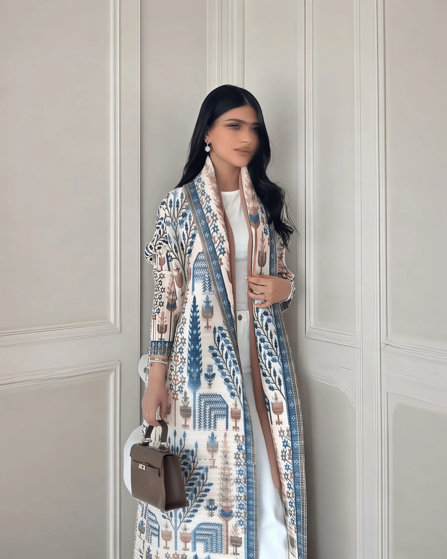 Nour Premium Long Coat Abaya - Elegant Printed Design