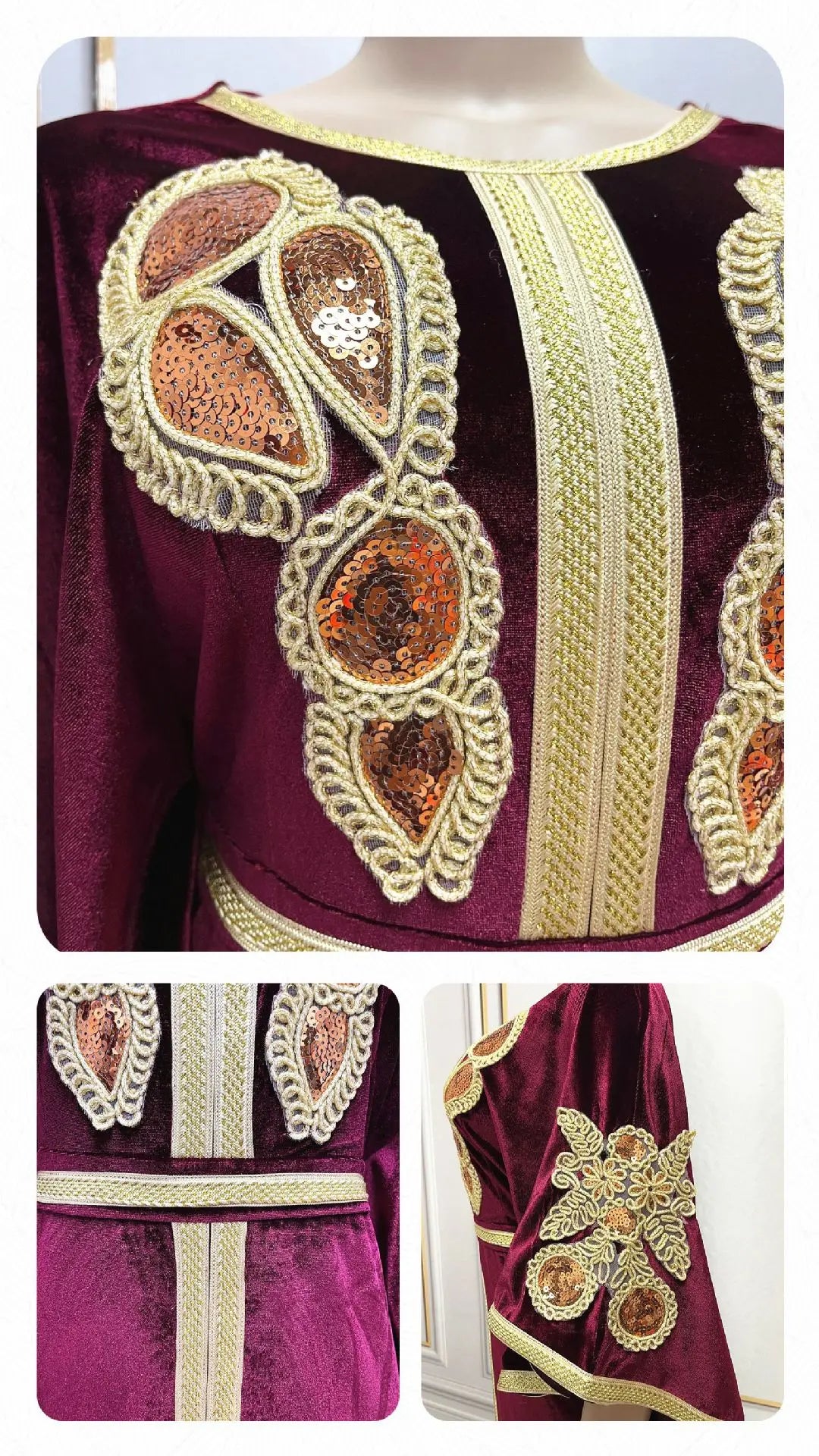 Luxury Velvet Dress with Embroidery Batwing Sleeves, Full-Length Elegance