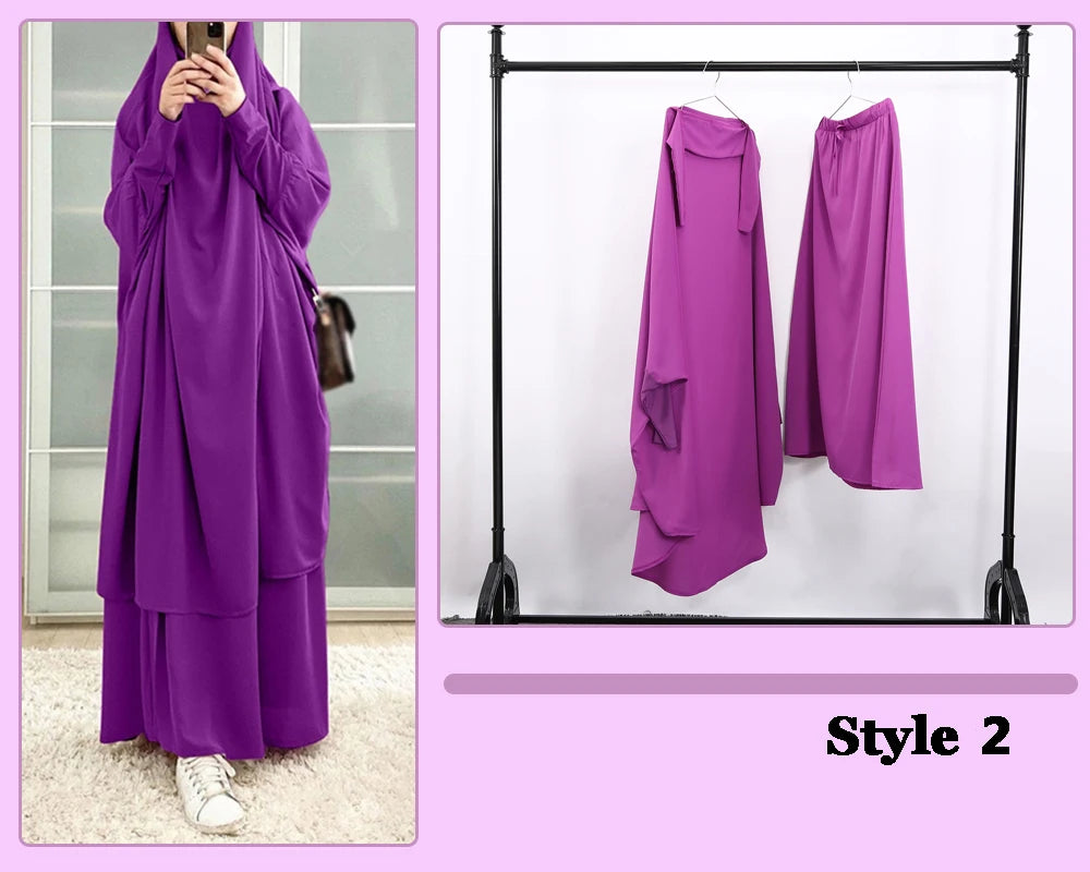 Khimaar Abayah Full Cover 2 Piece Set Muslim Dress