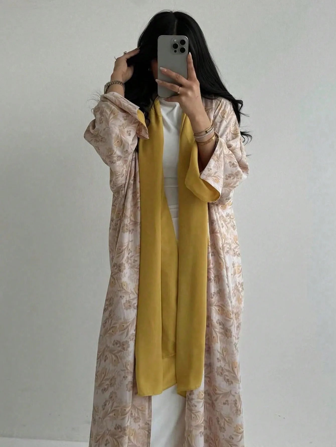 Middle Eastern Printed Floral Open Front Abaya Muslim Full Sleeve Loose Abayas Elegant Kaftan Women Jilbabs Islamic Maxi Dresses