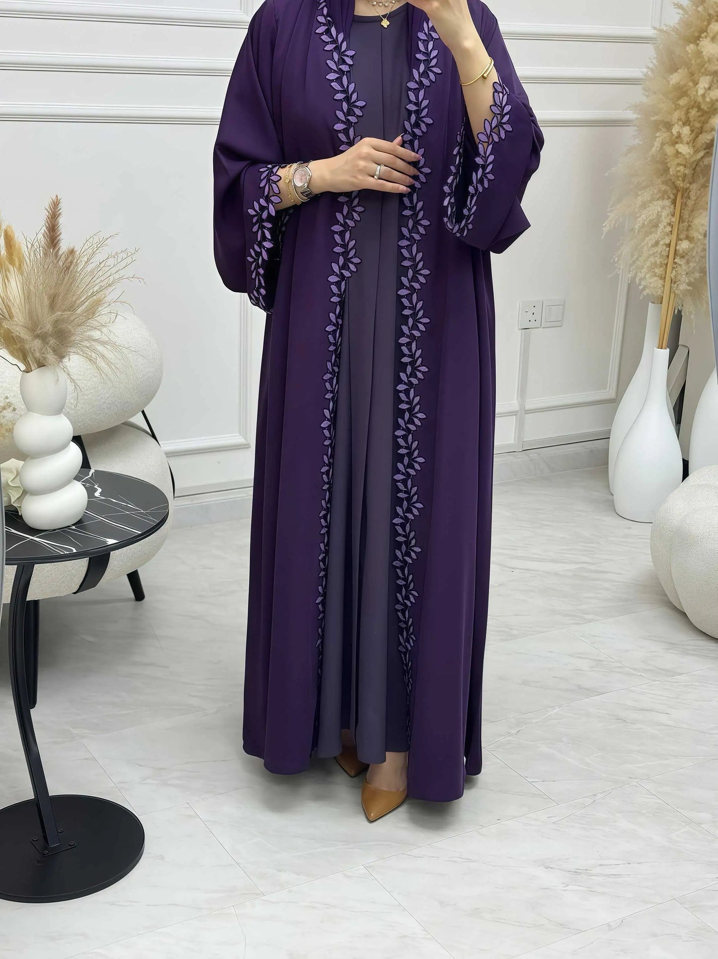 Dubai Elegant  Green Abaya for Muslim Women - Intricately Crafted with Multicolored Embroidery Piece in Islamic Modest Fashion