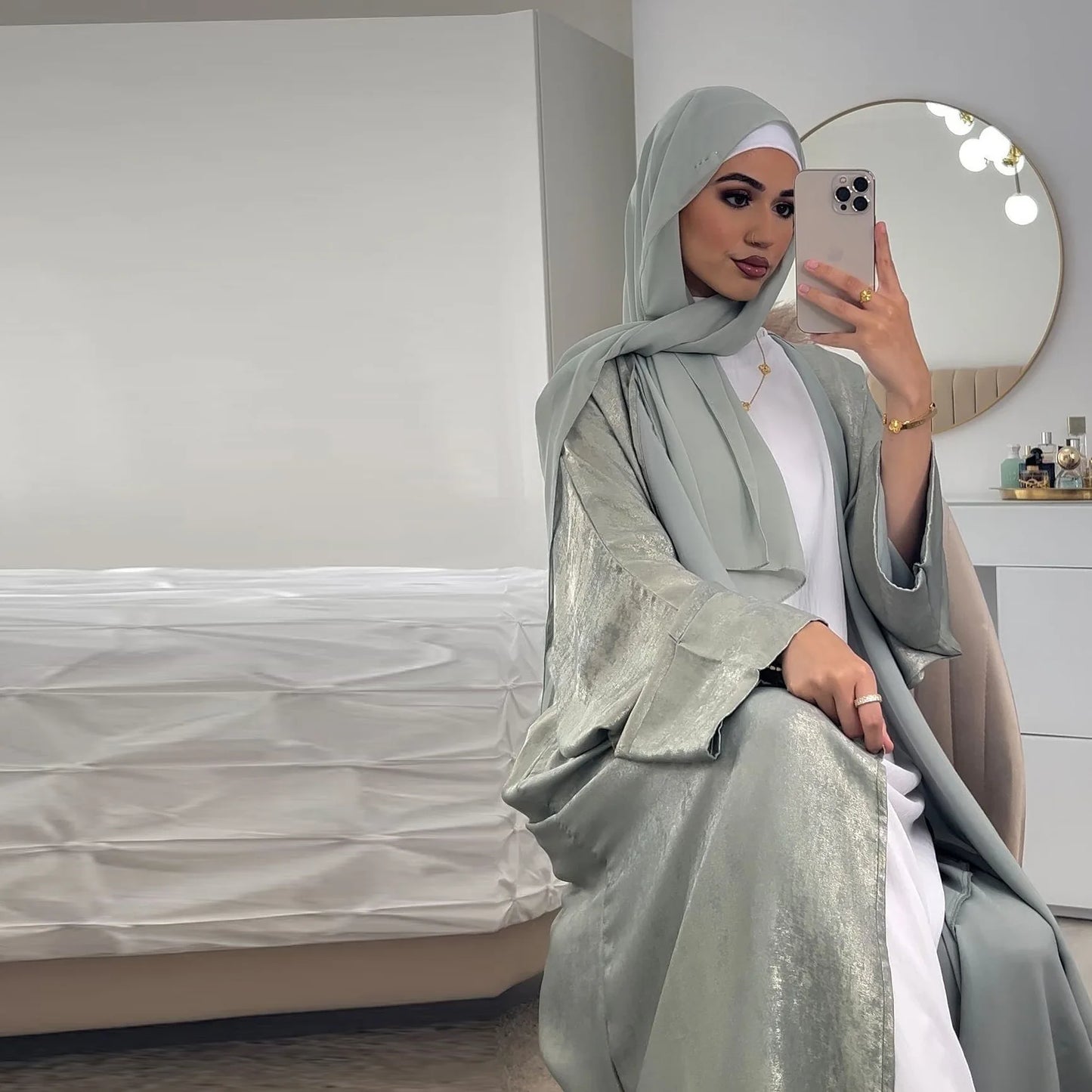Shiny Satin Open Kimono Abaya 2025 Ramadan Dubai Luxury Muslim Kaftan Dress for Women Islam Clothing Robe Femme Musulmane