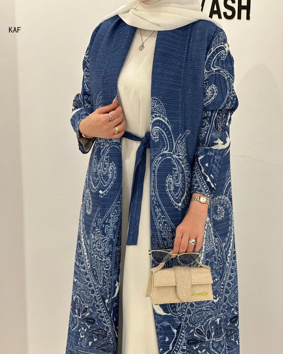 Retro Printed Long Abaya Coat