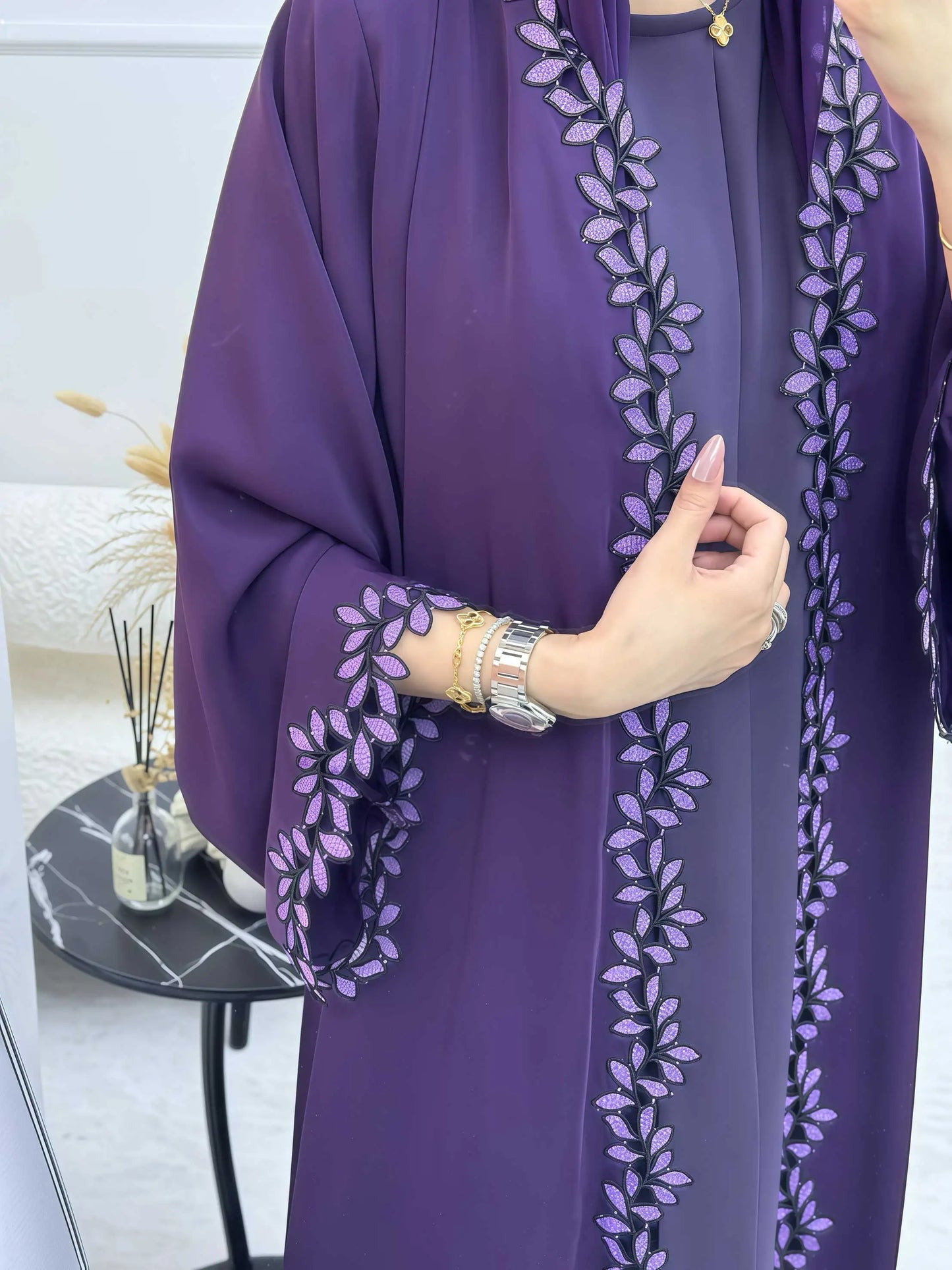 Dubai Elegant  Green Abaya for Muslim Women - Intricately Crafted with Multicolored Embroidery Piece in Islamic Modest Fashion
