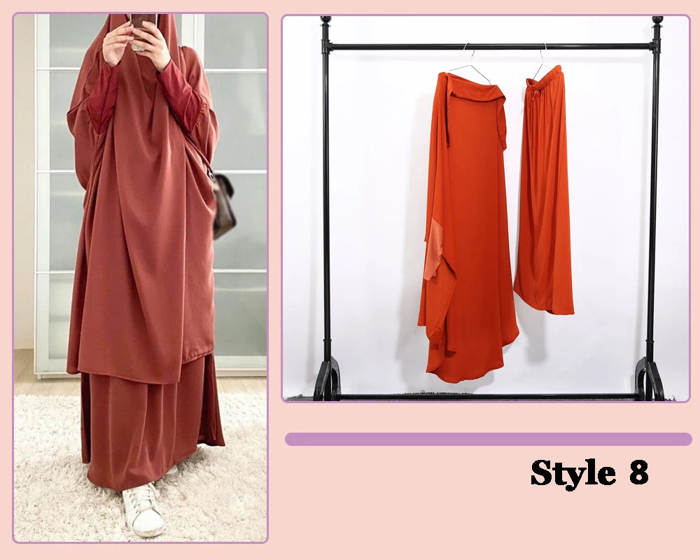 Khimaar Abayah Full Cover 2 Piece Set Muslim Dress