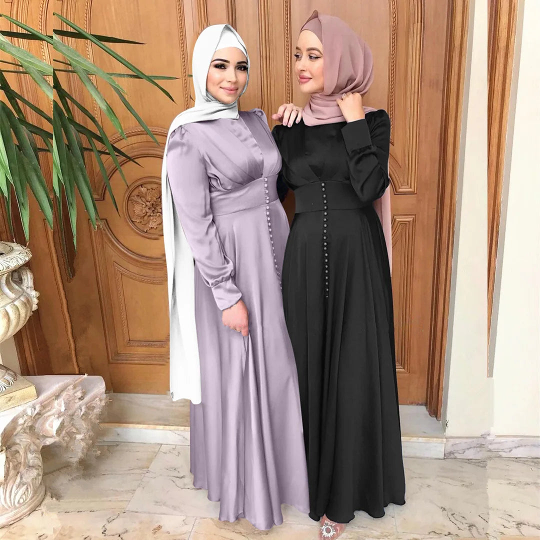 Elegant Satin Kaftan Abaya – Long Sleeve Modest Dress