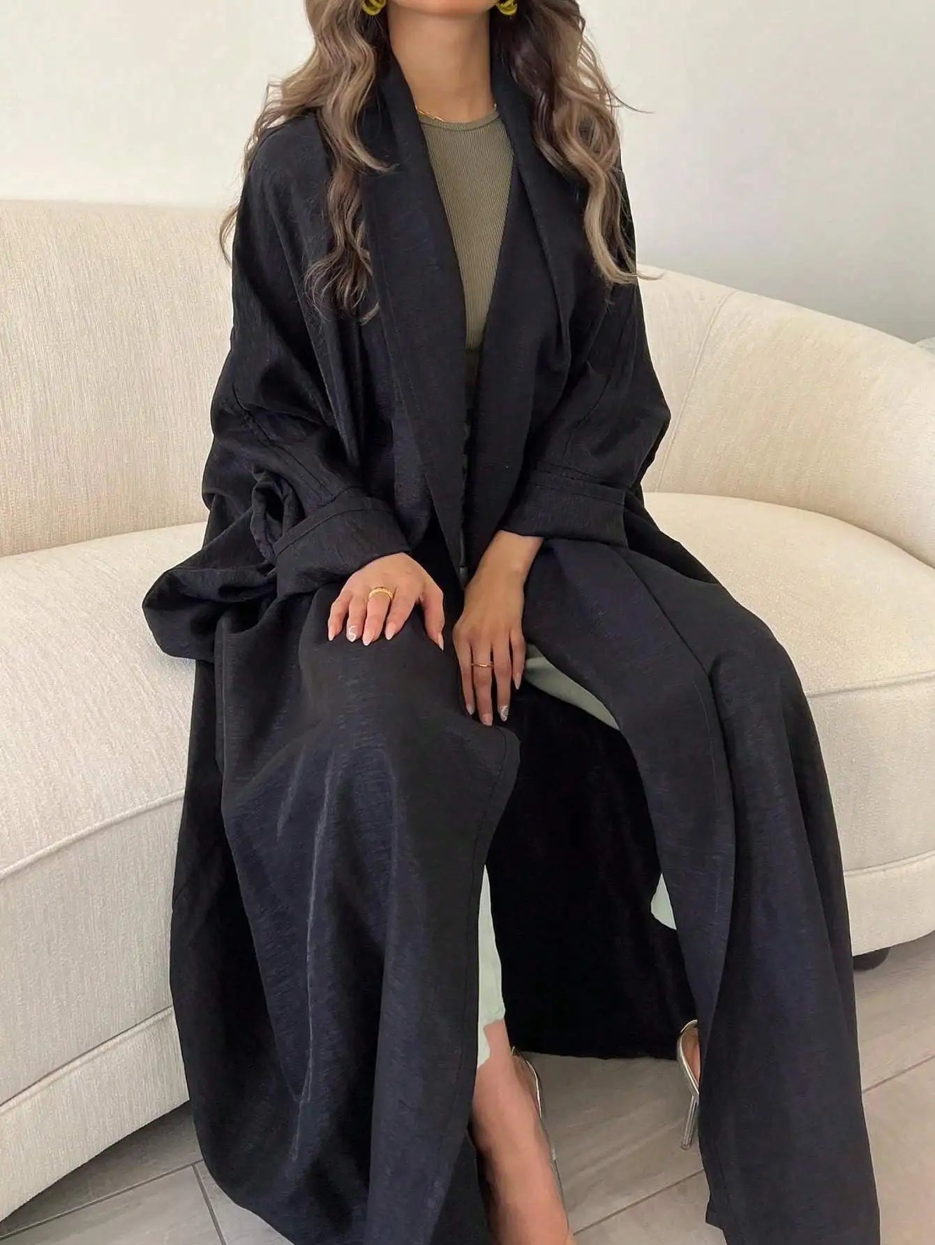 Lina Solid Color Abaya - Classic Open Front Design