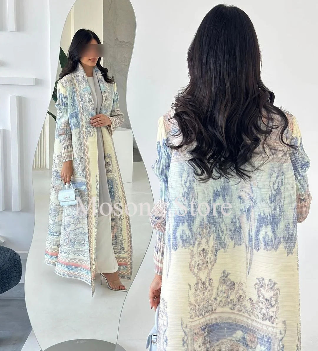 2025New ababa Miyake Pleated Vintage Printed Turn-down Collar Long Sleeve Long Jacket Women Designer Dubai Fashion