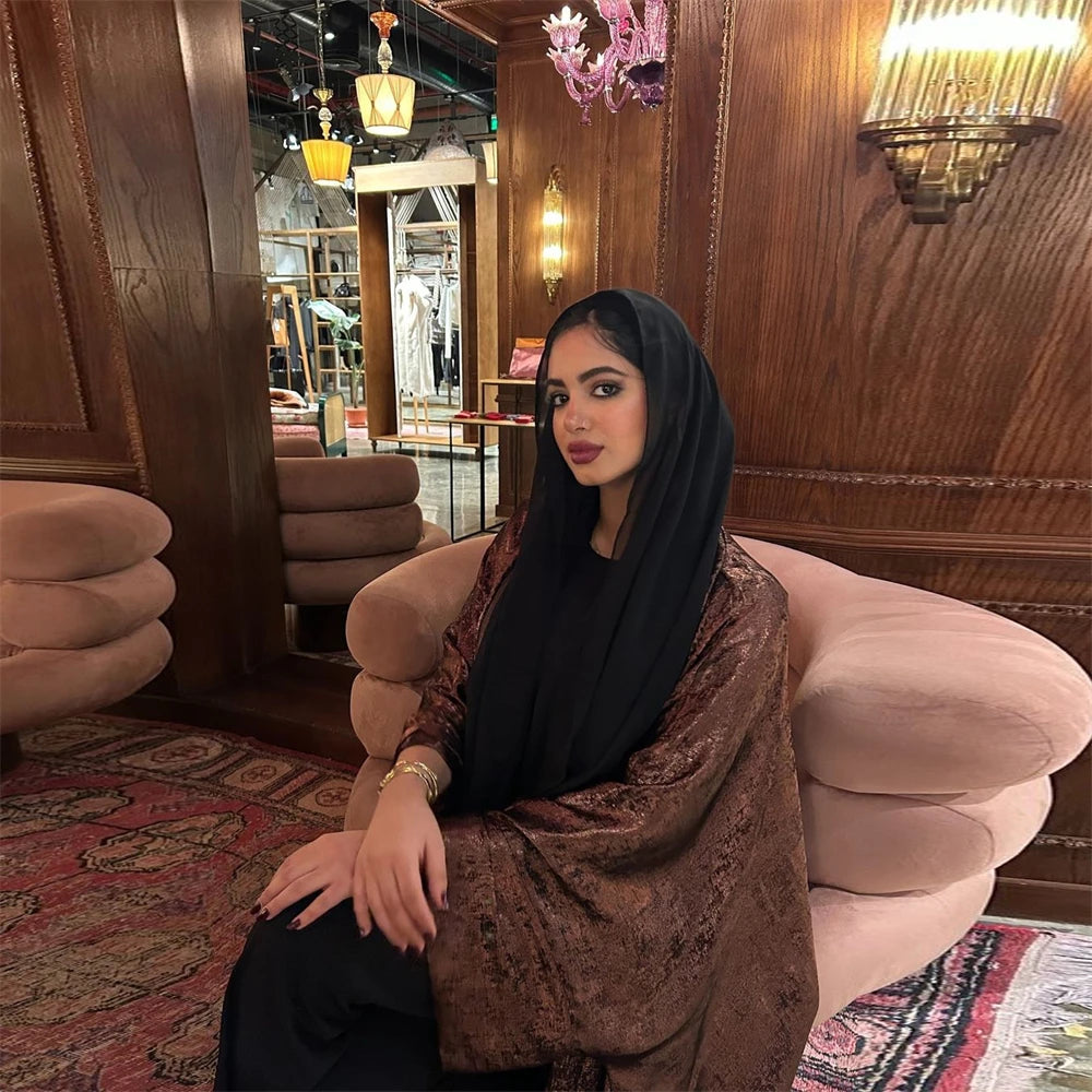 Shiny Satin Open Kimono Abaya 2025 Ramadan Dubai Luxury Muslim Kaftan Dress for Women Islam Clothing Robe Femme Musulmane