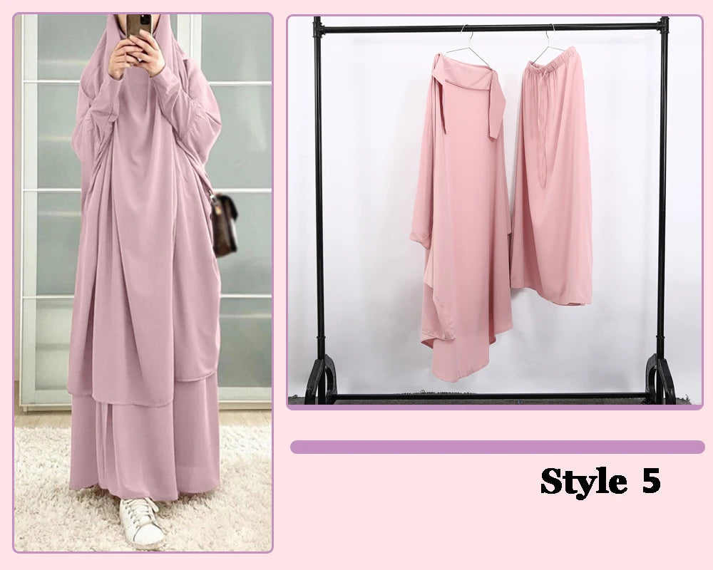 Khimaar Abayah Full Cover 2 Piece Set Muslim Dress