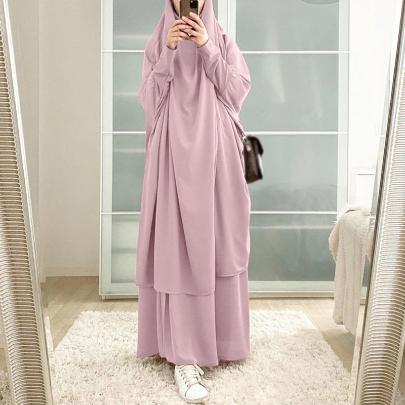 Khimaar Abayah Full Cover 2 Piece Set Muslim Dress